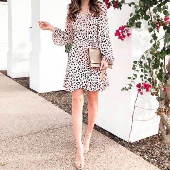 Pink Cheetah / Leopard Print Wrap Mini Dress - Picture 2 of 4